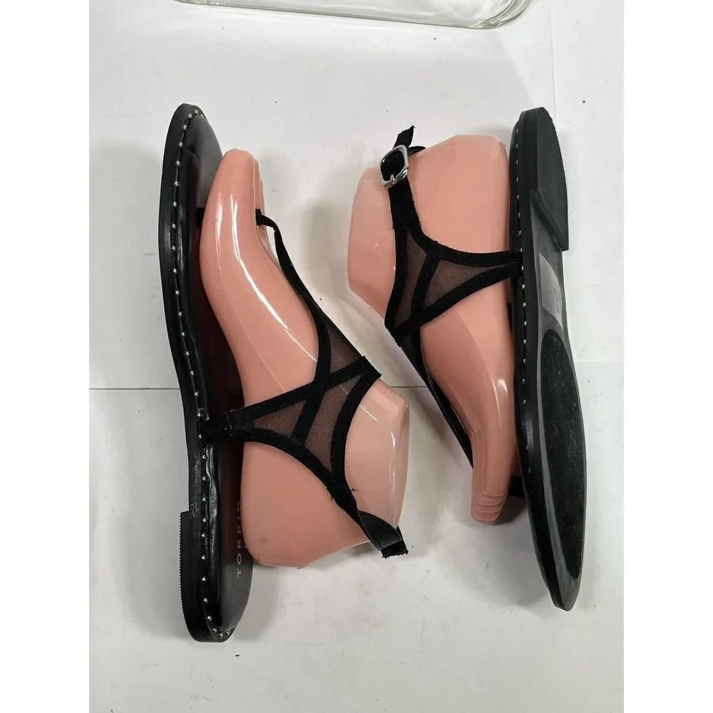 Torrid Mesh T Strap Thong Sandals‎ Sz 8.5 W Wide Black Studded Ankle Strap